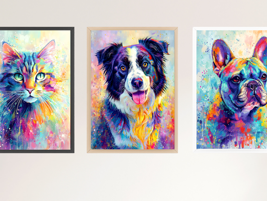 Custom Colorful Pet Portrait Poster with Frame
