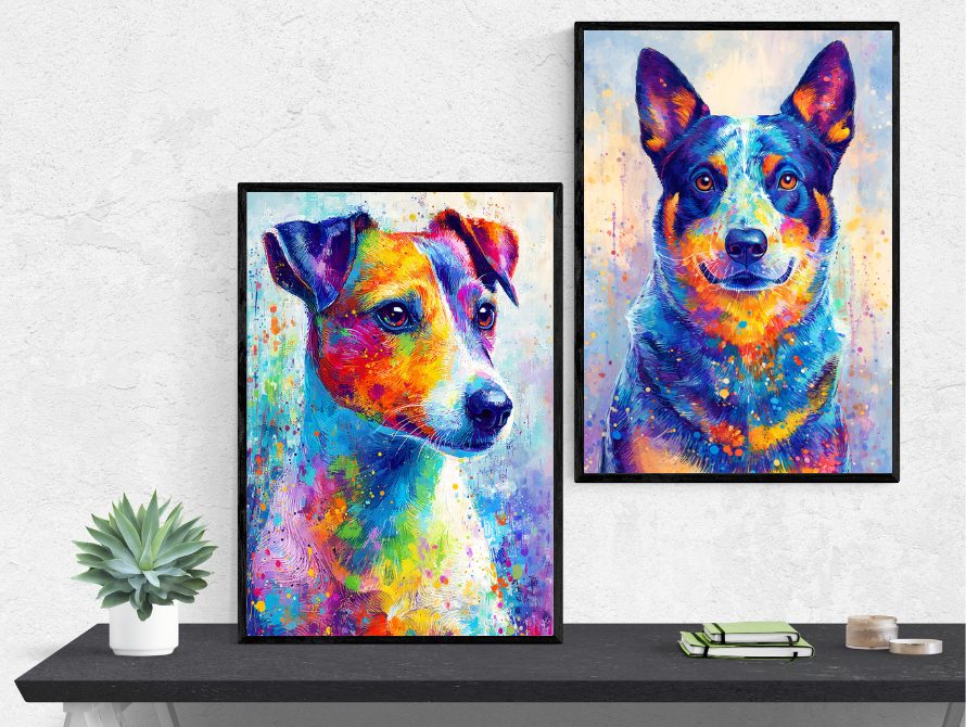 Custom Colorful Pet Portrait Poster with Frame