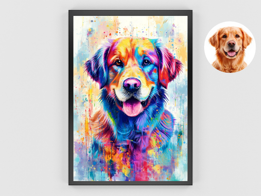 Custom Colorful Pet Portrait Poster with Frame